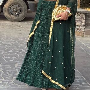 Green Sequin Indian Lehenga Bottom Only